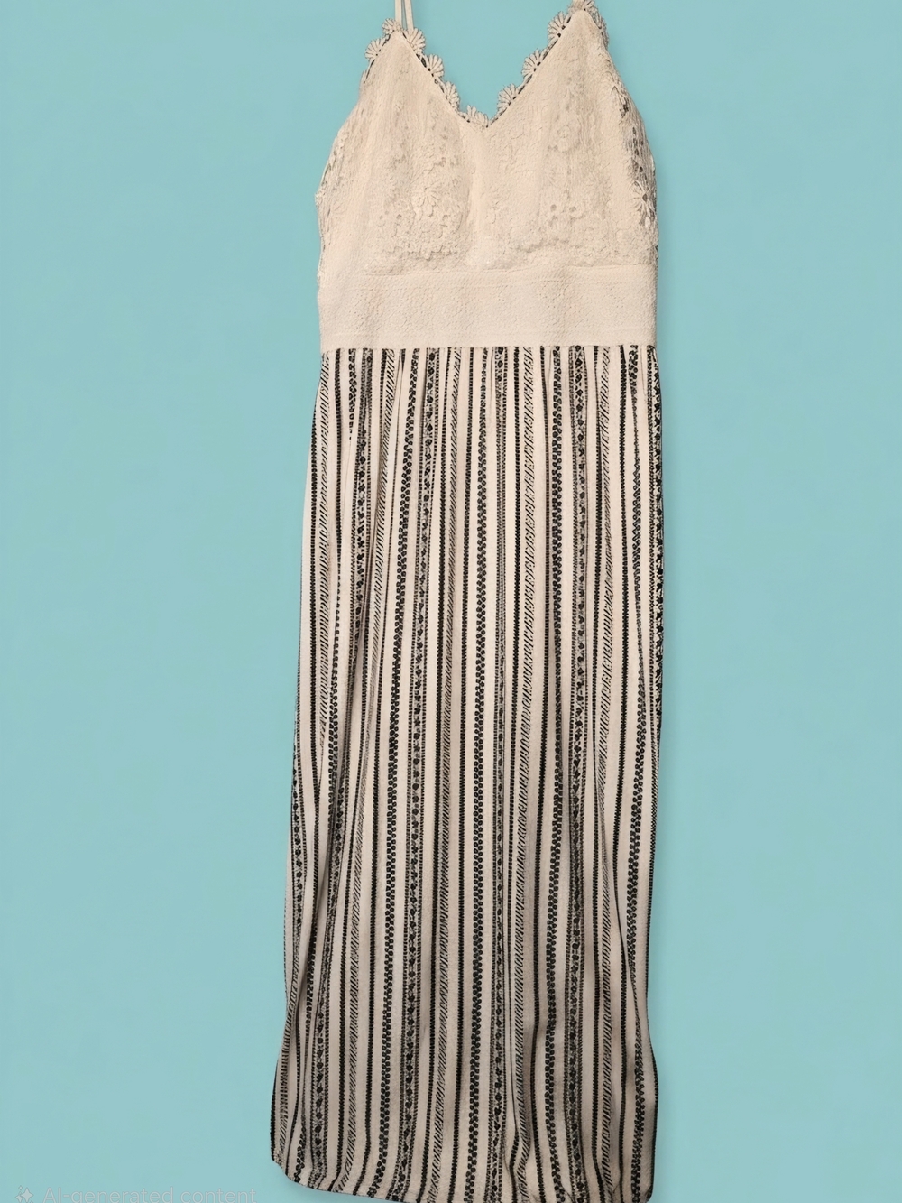 No Boundaries White Lace & Black Striped Maxi Dress